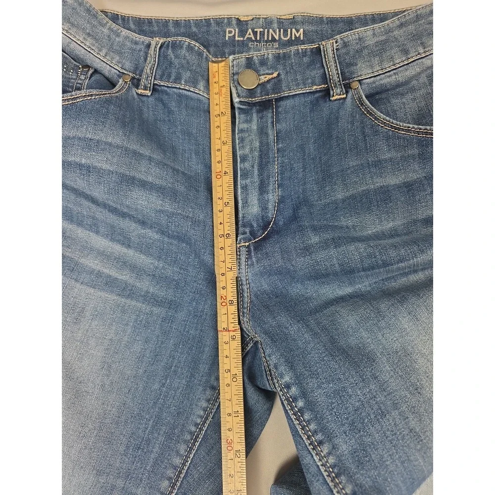 Chico's Platinum Denim Capri Jeans Size Measure: 33x24 Embelished Cuffed Cropped